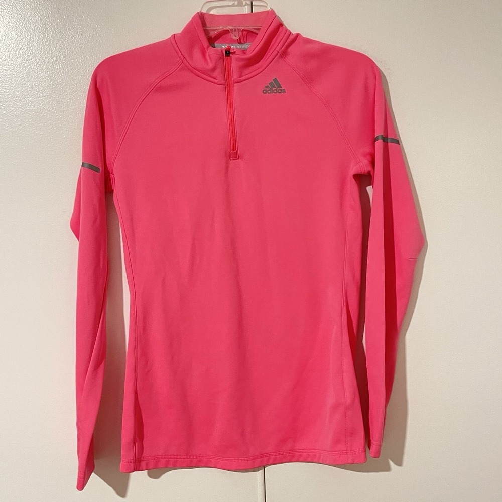 Womens ADIDAS Climawarm Pink Running Top W/ Thumb Holes Size S Small Zip